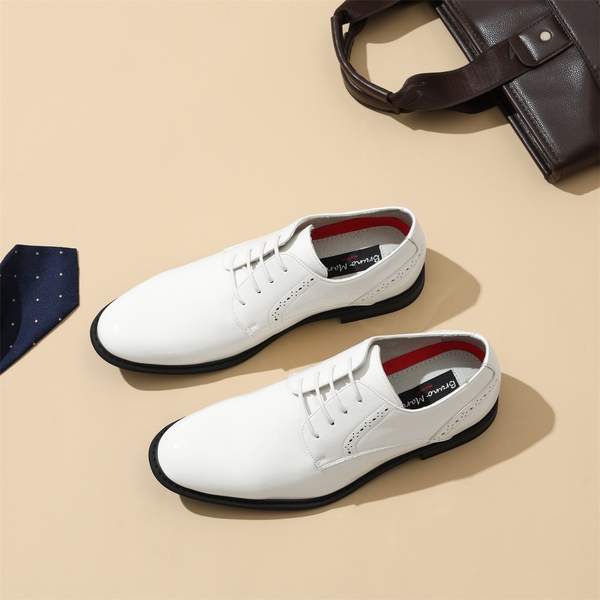 Men's Polished PU Leather Oxford Shoes - WHITE PAT - 8